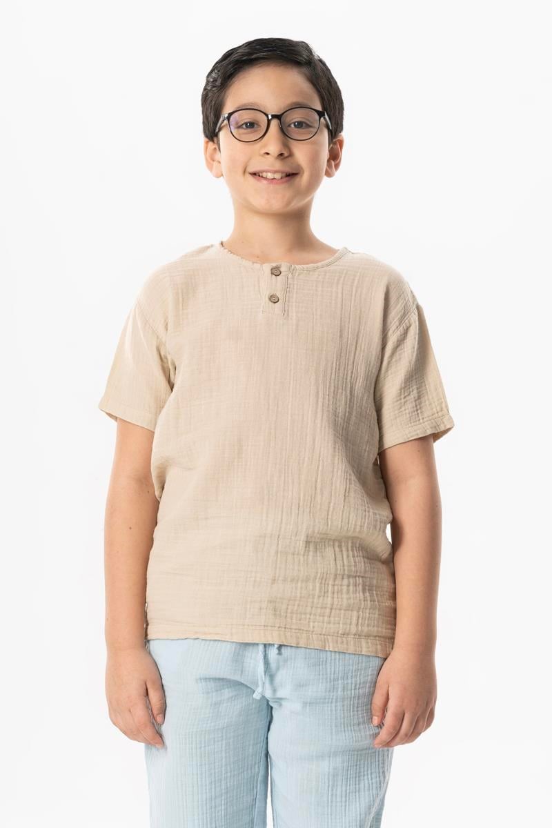 Kısa Kol Batı Yazlık Müslin Erkek Çocuk Tshirt Vizon Vzn