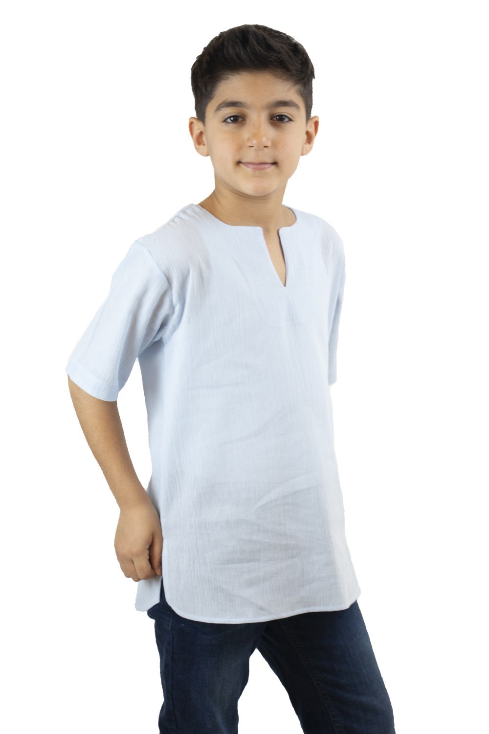 Toptan Kısa Kol Şile Bezi Bisiklet Yaka Erkek Çocuk Yazlık Tshirt Buz Mavi