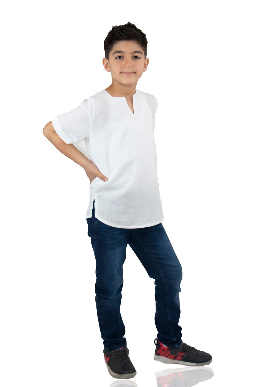 Toptan Kısa Kol Şile Bezi Bisiklet Yaka Erkek Çocuk Yazlık Tshirt  Beyaz