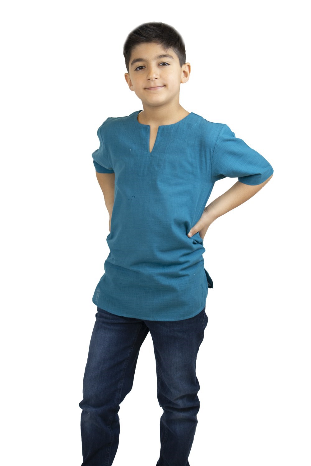 Toptan Kısa Kol Şile Bezi Bisiklet Yaka Erkek Çocuk Yazlık Tshirt Petrol