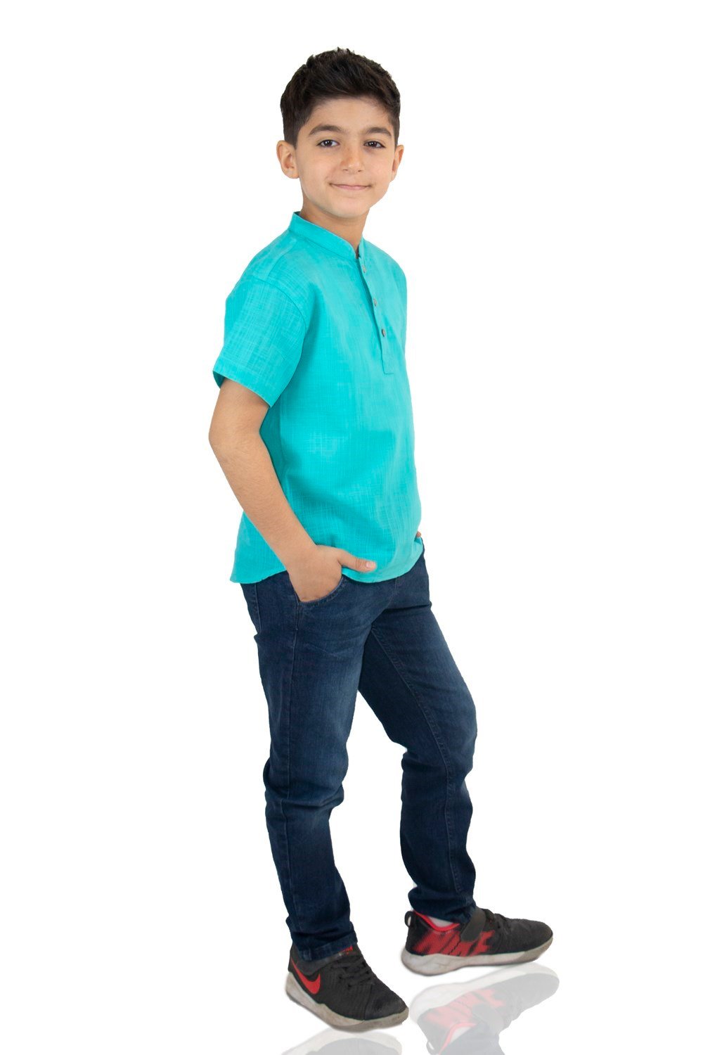 Toptan Kısa Kol Şile Bezi Bodrum Erkek Çocuk Yazlık Tshirt Turkuaz