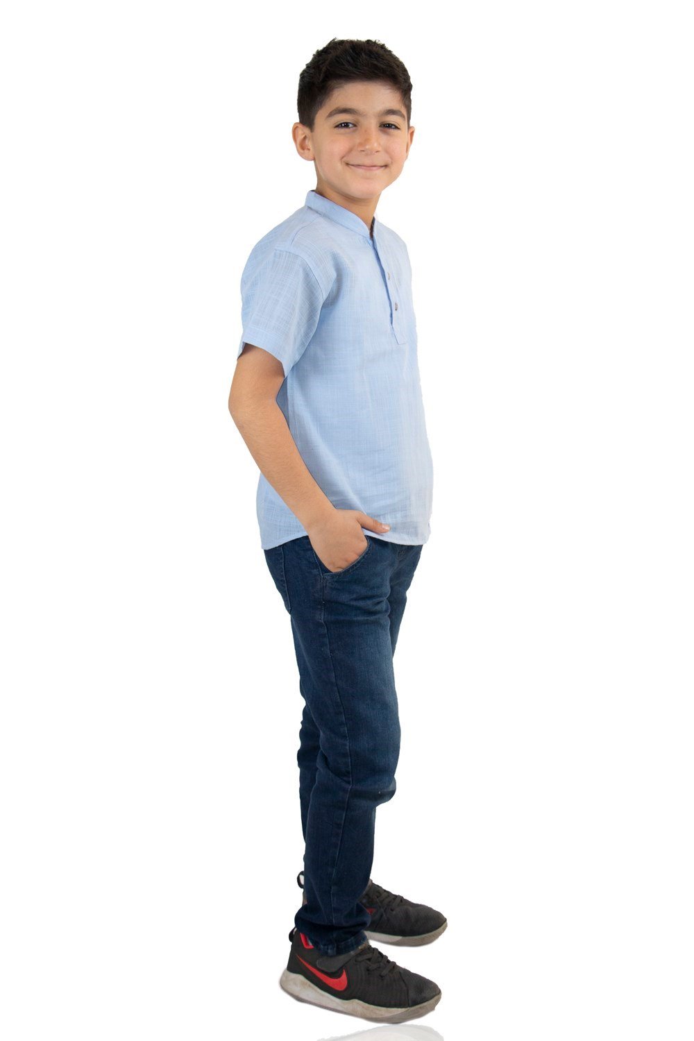 Toptan Kısa Kol Şile Bezi Bodrum Erkek Çocuk Tshirt Mavi