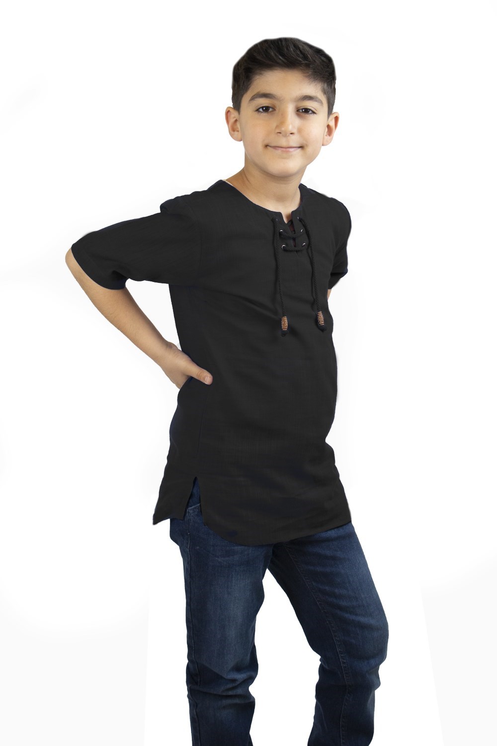 Toptan Kısa Kol Şile Bezi Zımbalı Erkek Çocuk Yazlık Tshirt Siyah