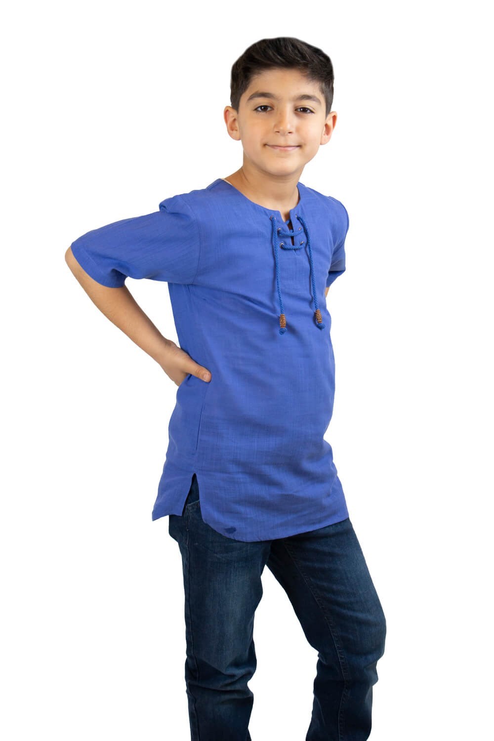 Toptan Kısa Kol Şile Bezi Zımbalı Erkek Çocuk Yazlık Tshirt Saks