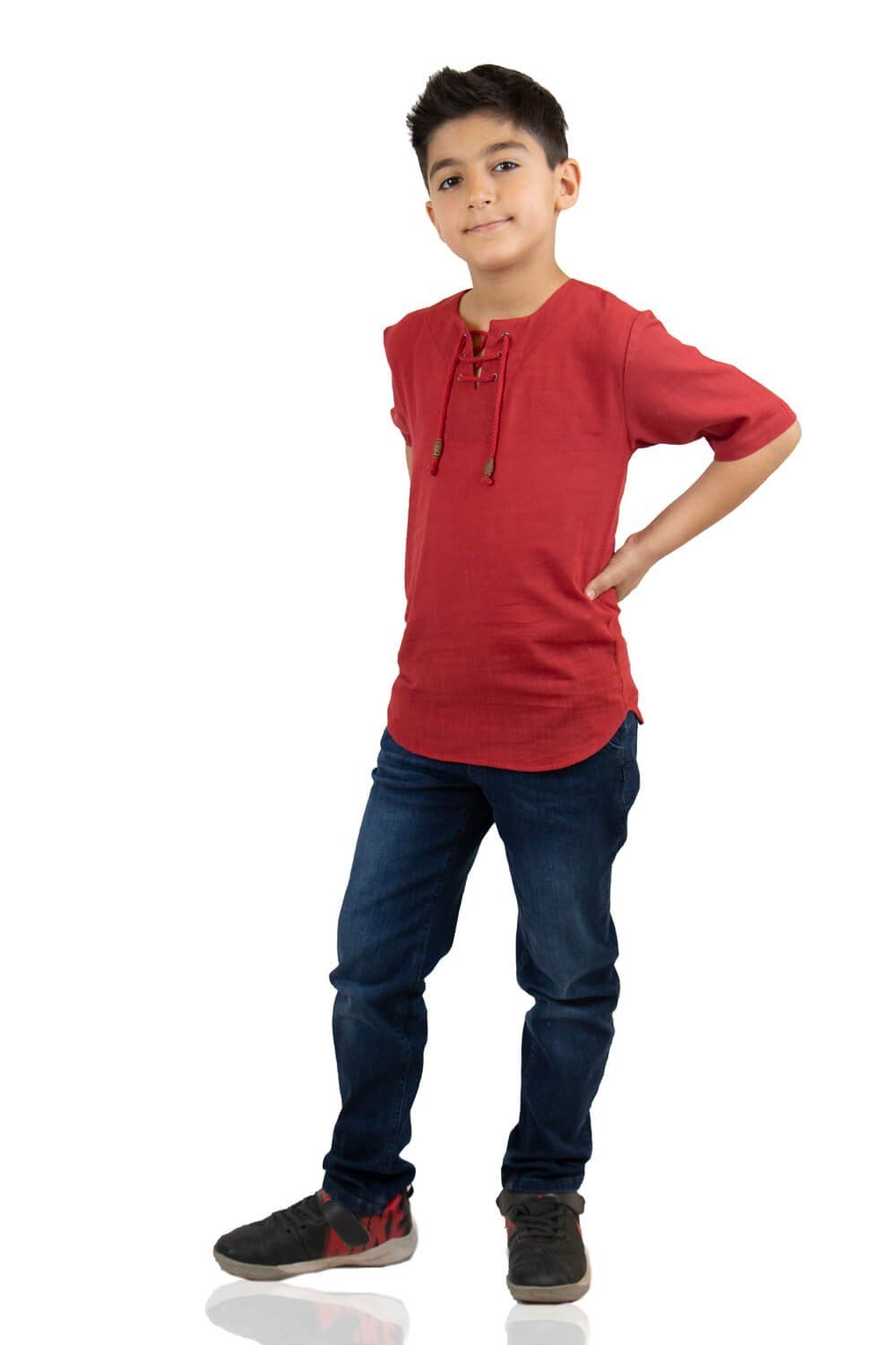 Toptan Kısa Kol Şile Bezi Zımbalı Erkek Çocuk Yazlık Tshirt Bordo