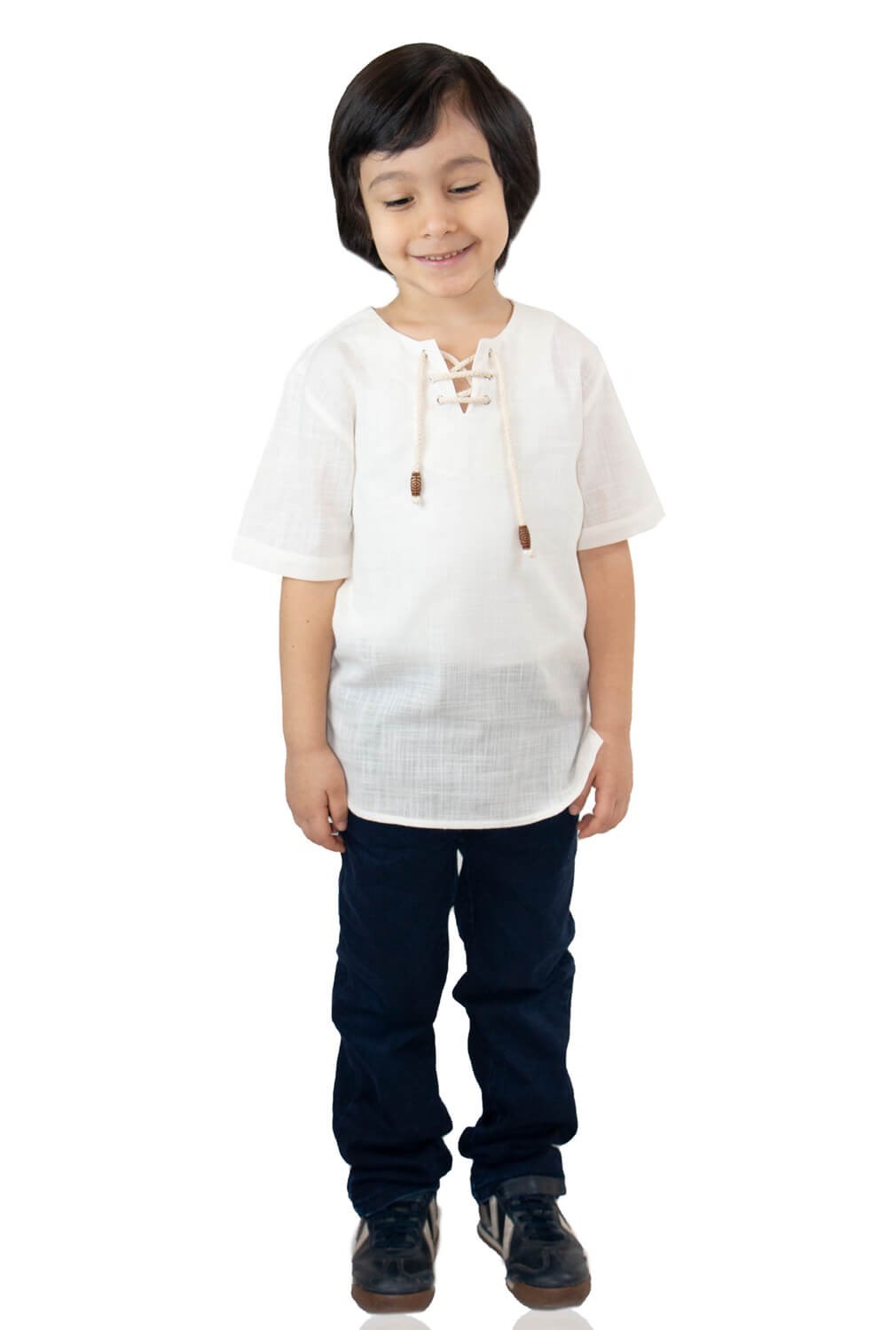 Toptan Kısa Kol Şile Bezi Zımbalı Erkek Çocuk Yazlık Tshirt Krem