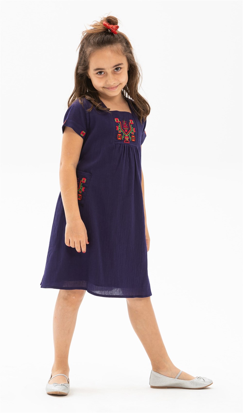 Toptan Kısa Kol Melek Şile Bezi Yazlık Çocuk Elbise Mor