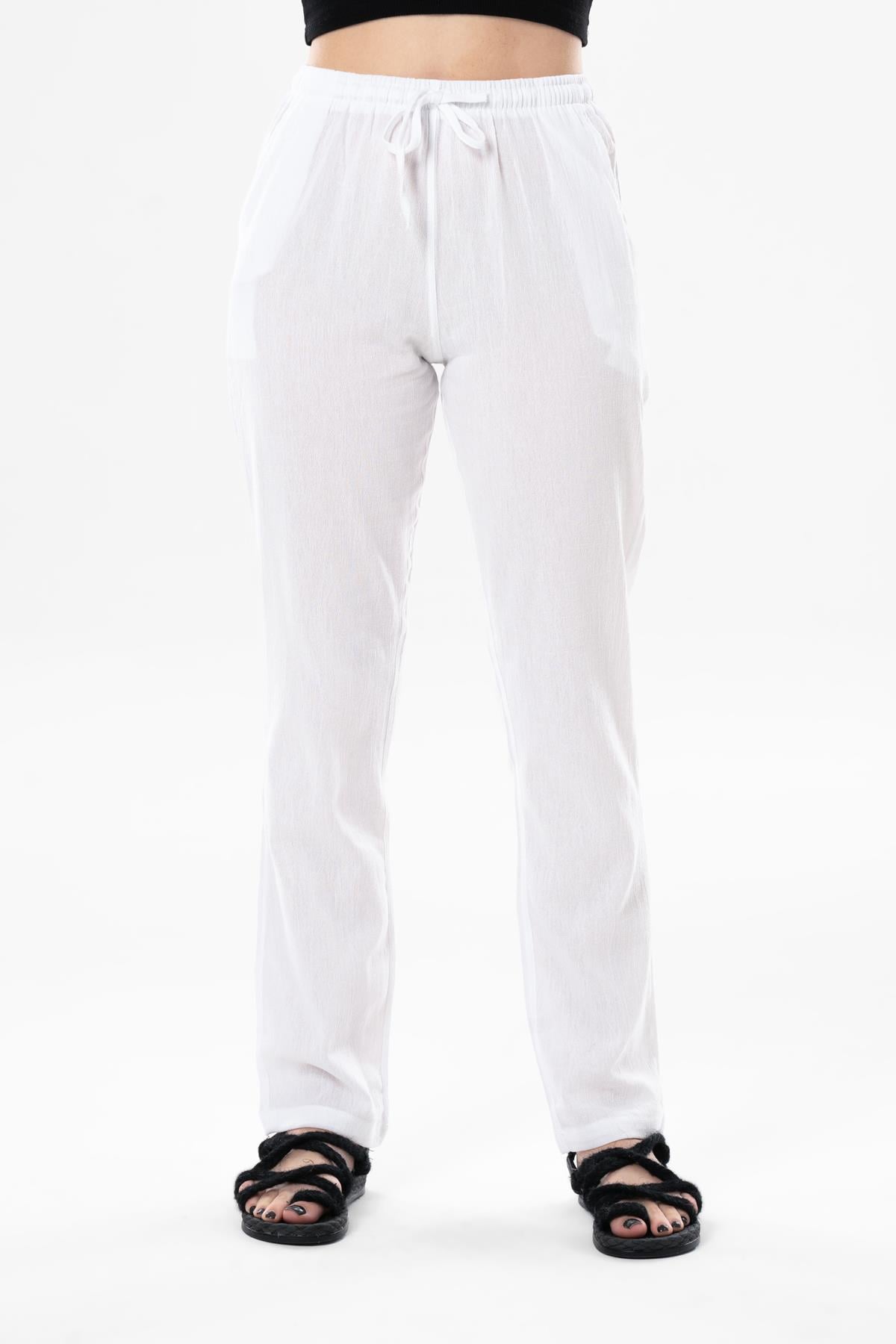 Şile Bezi Çift Cepli Unisex Yazlık Pantolon Beyaz Byz