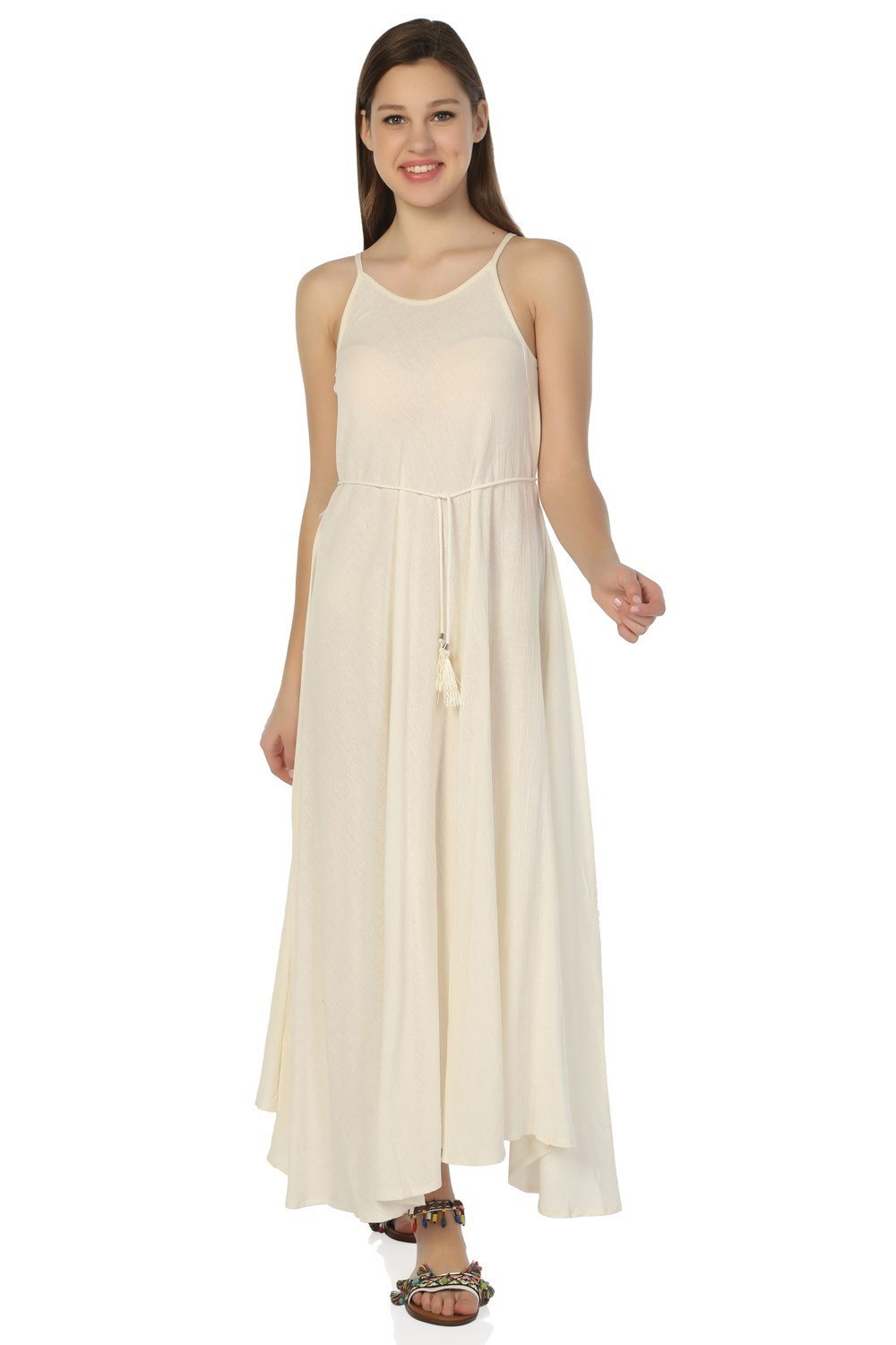 Toptan Sima Şile Bezi Yazlık Uzun Elbise Krem