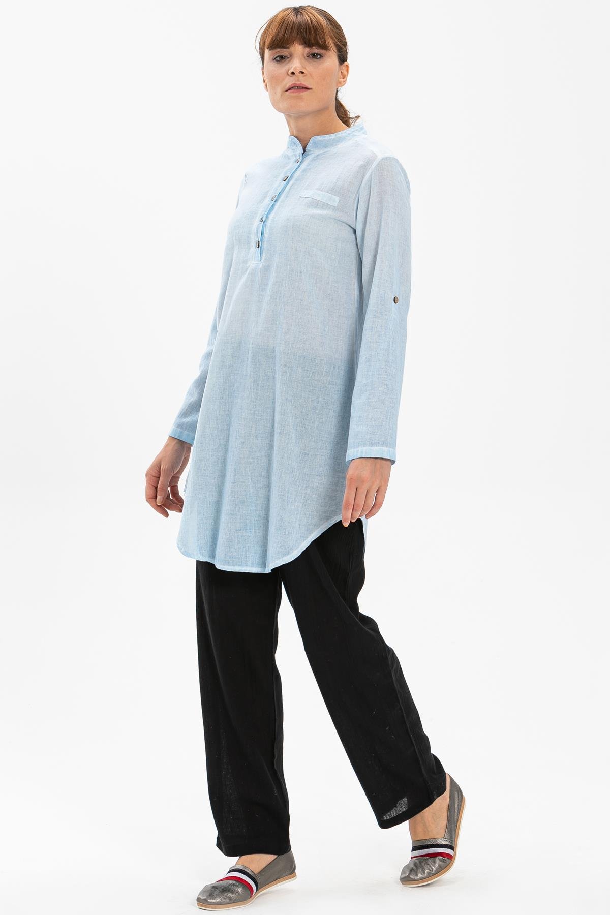 Toptan Akasya Şile Bezi Tunik Buz Mavi