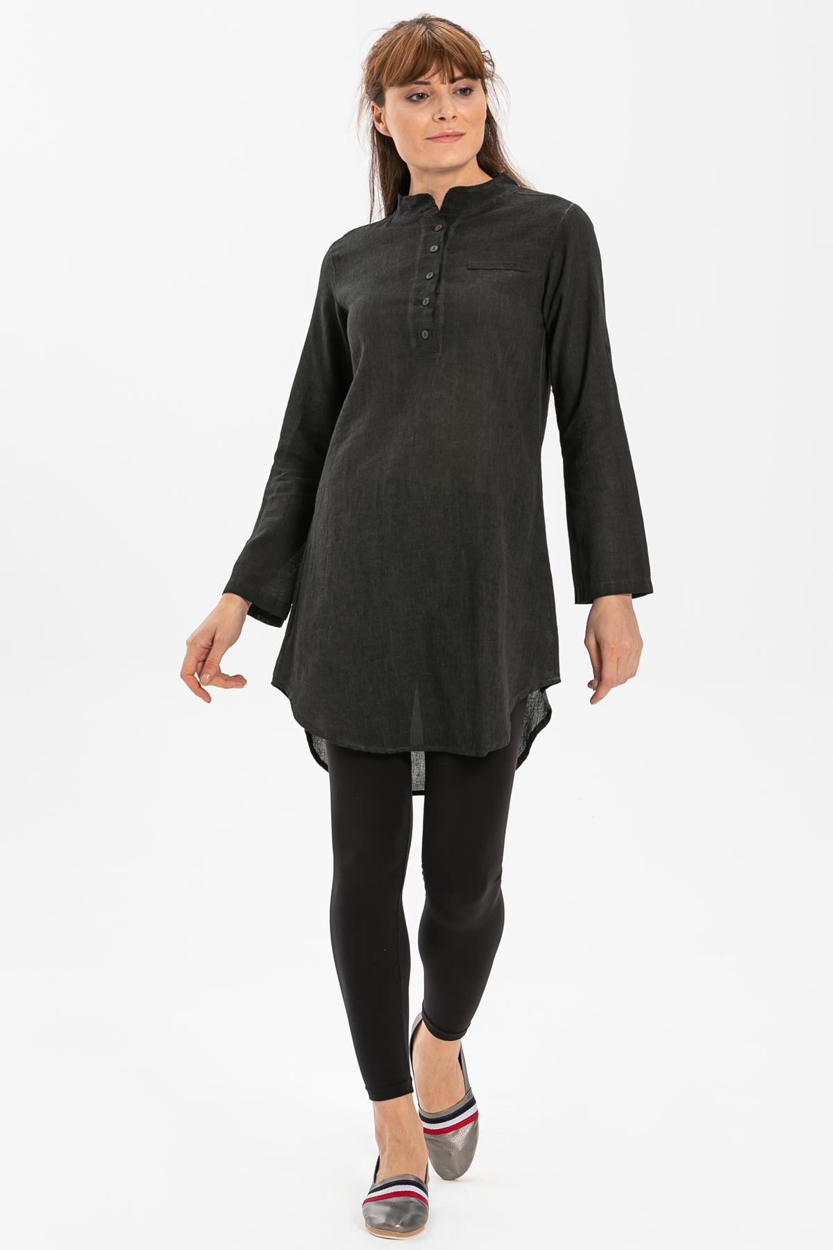 Toptan Akasya Şile Bezi Tunik Siyah