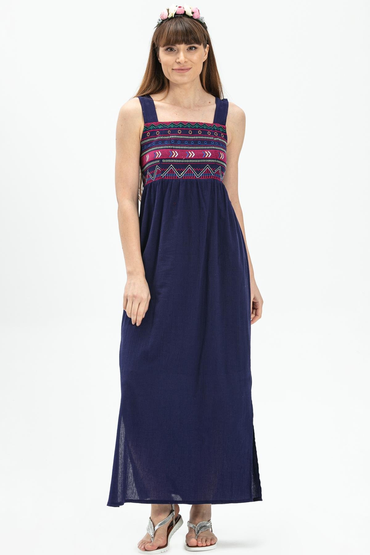 Toptan Askılı Şile Bezi Latin Uzun Elbise Mor