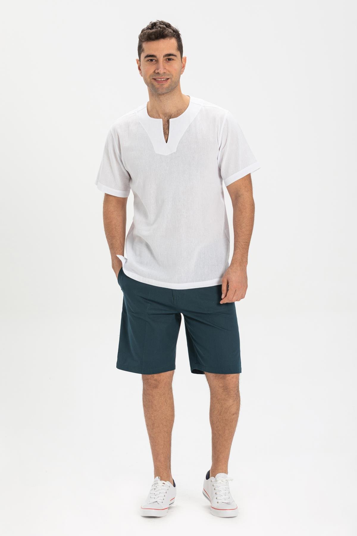 Toptan Büyük Beden Kısa Kol Şile Bezi Bisiklet Yaka Erkek Tshirt Beyaz