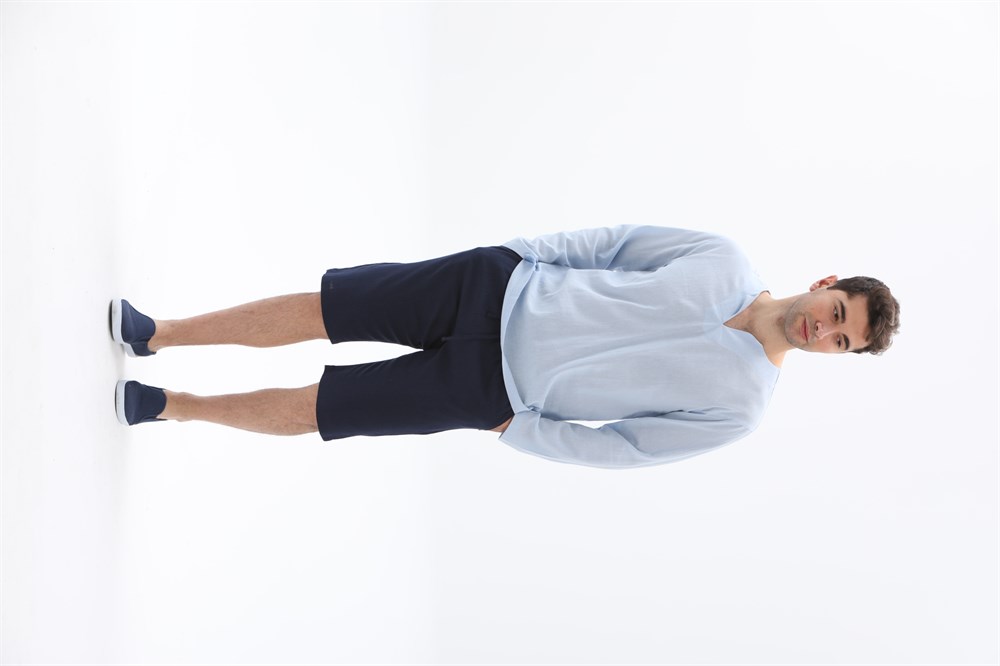 Toptan Büyük Beden Uzun Kol Bisiklet Yaka Şile Bezi Erkek Tshirt Buz Mavi