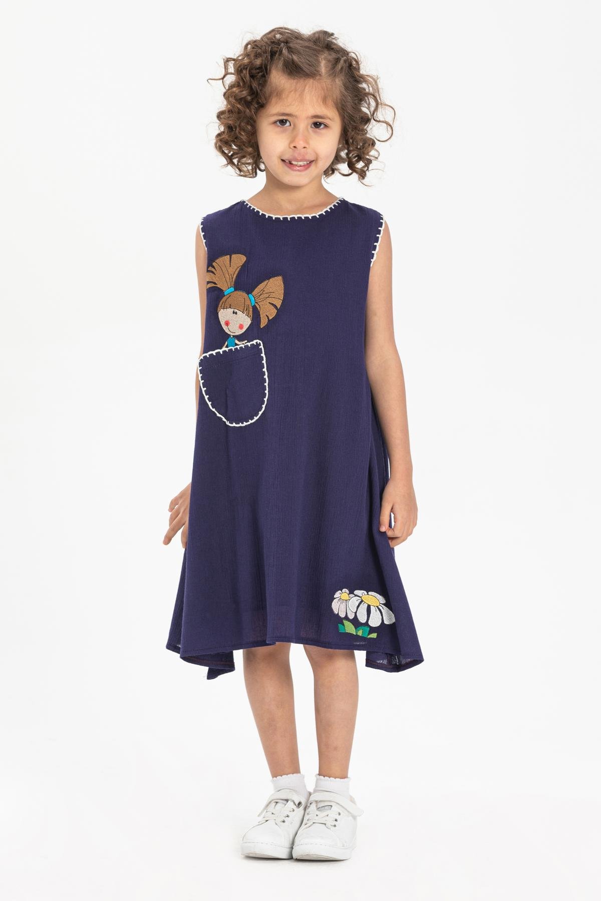 Toptan Ece Şile Bezi Çocuk Elbise Mor