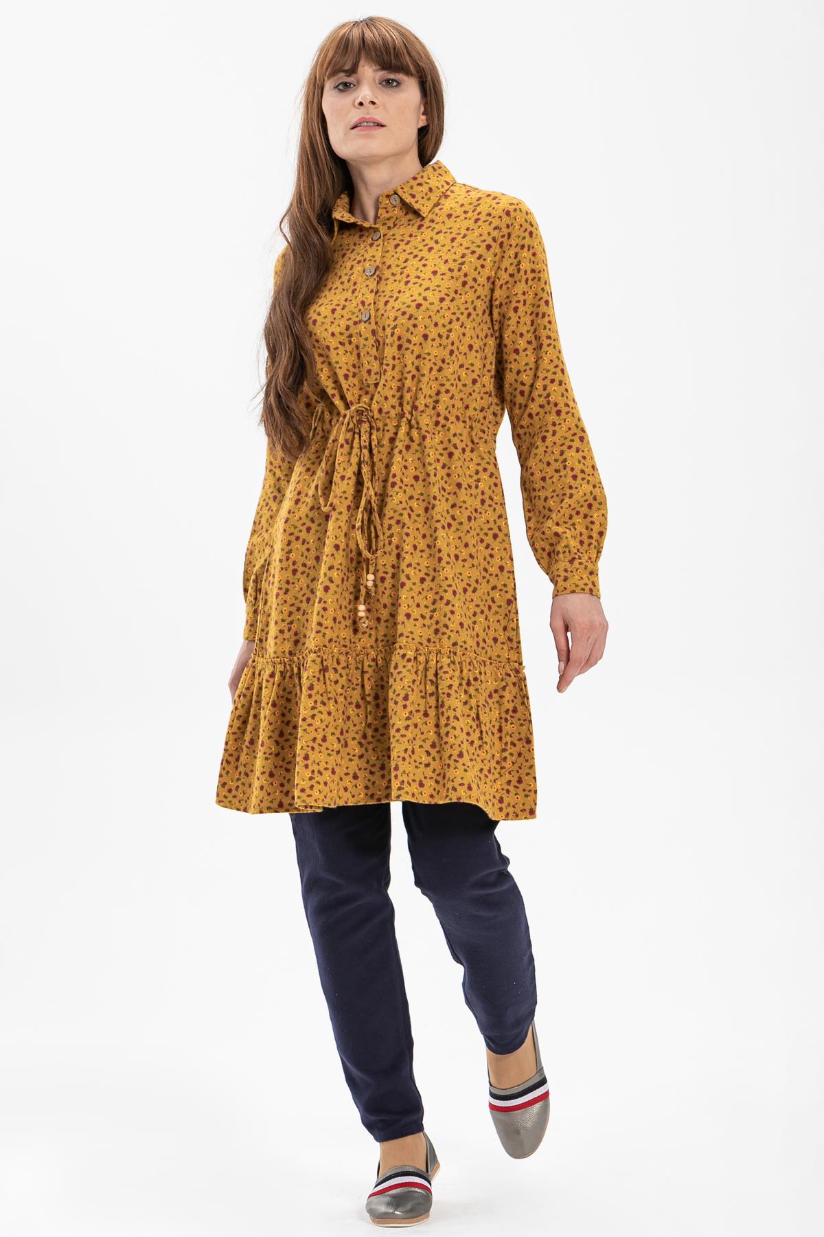 Toptan Gülçin Pazen Tunik Çıtır Desen Hardal