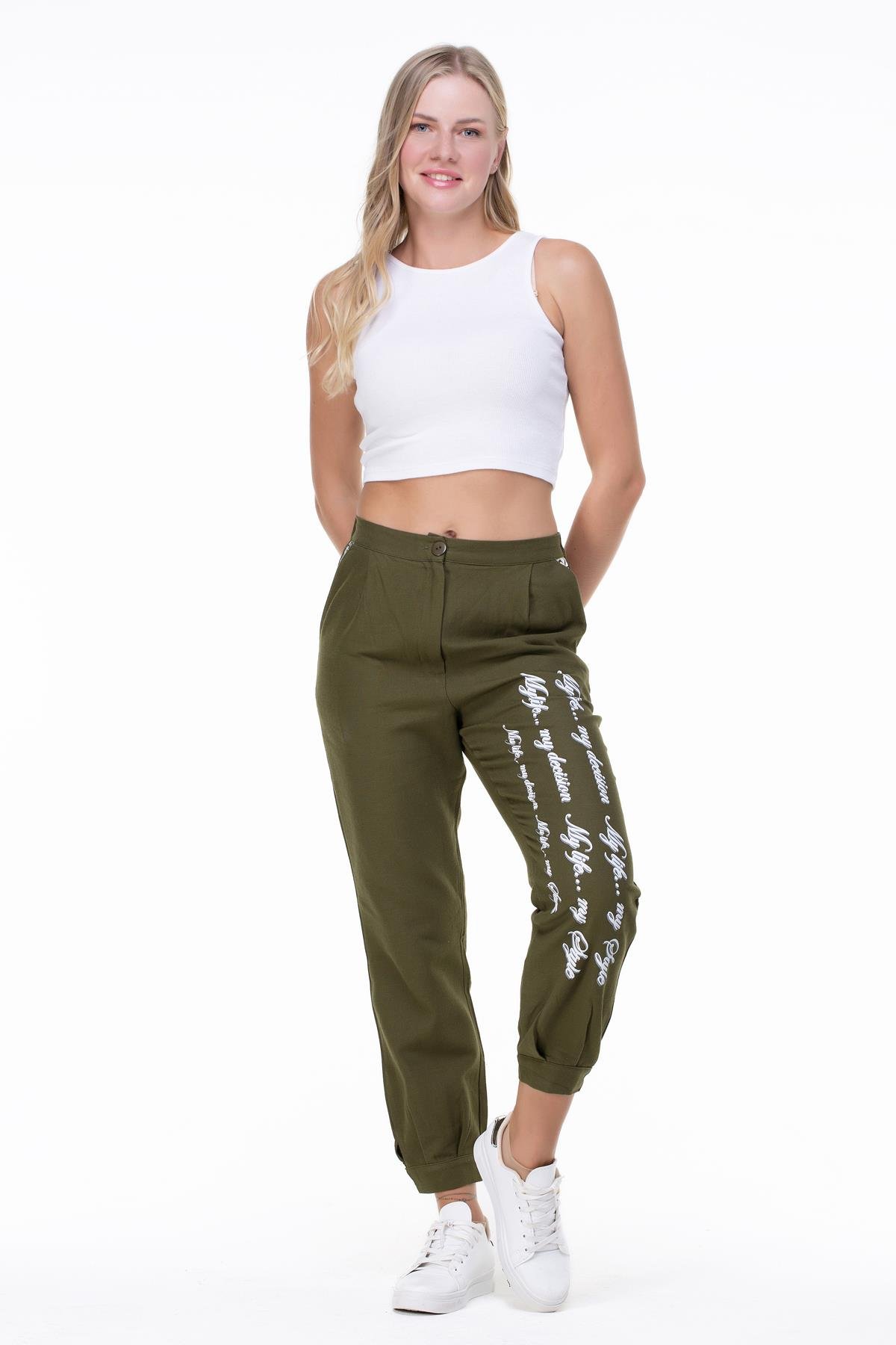 Toptan İlkay Baskılı Pazen Pantolon Haki