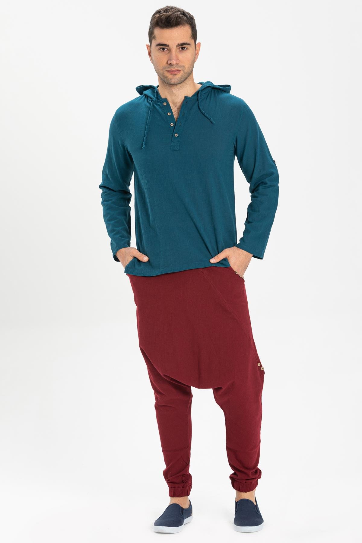 Toptan Kapüşonlu Şile Bezi Erkek Sweatshirt Petrol