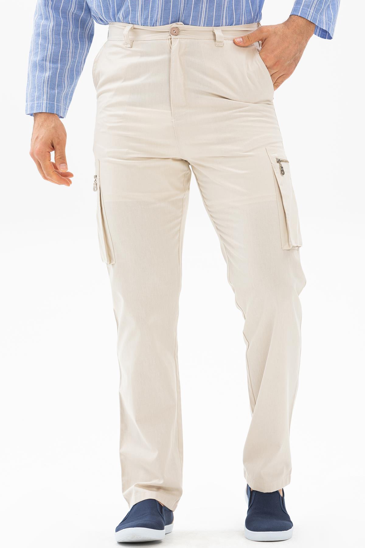 Toptan Kargo Cepli Gabardin Pantolon Krem