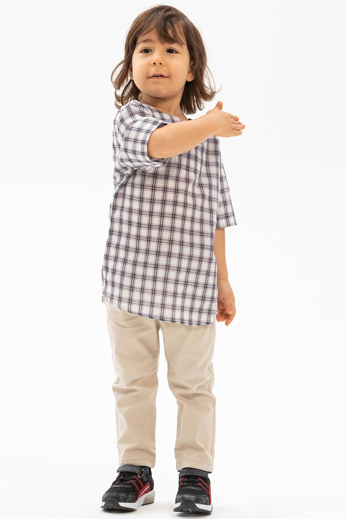 Toptan Kısa Kol Şile Bezi Bisiklet Yaka Erkek Çocuk Tshirt Füme Ekose