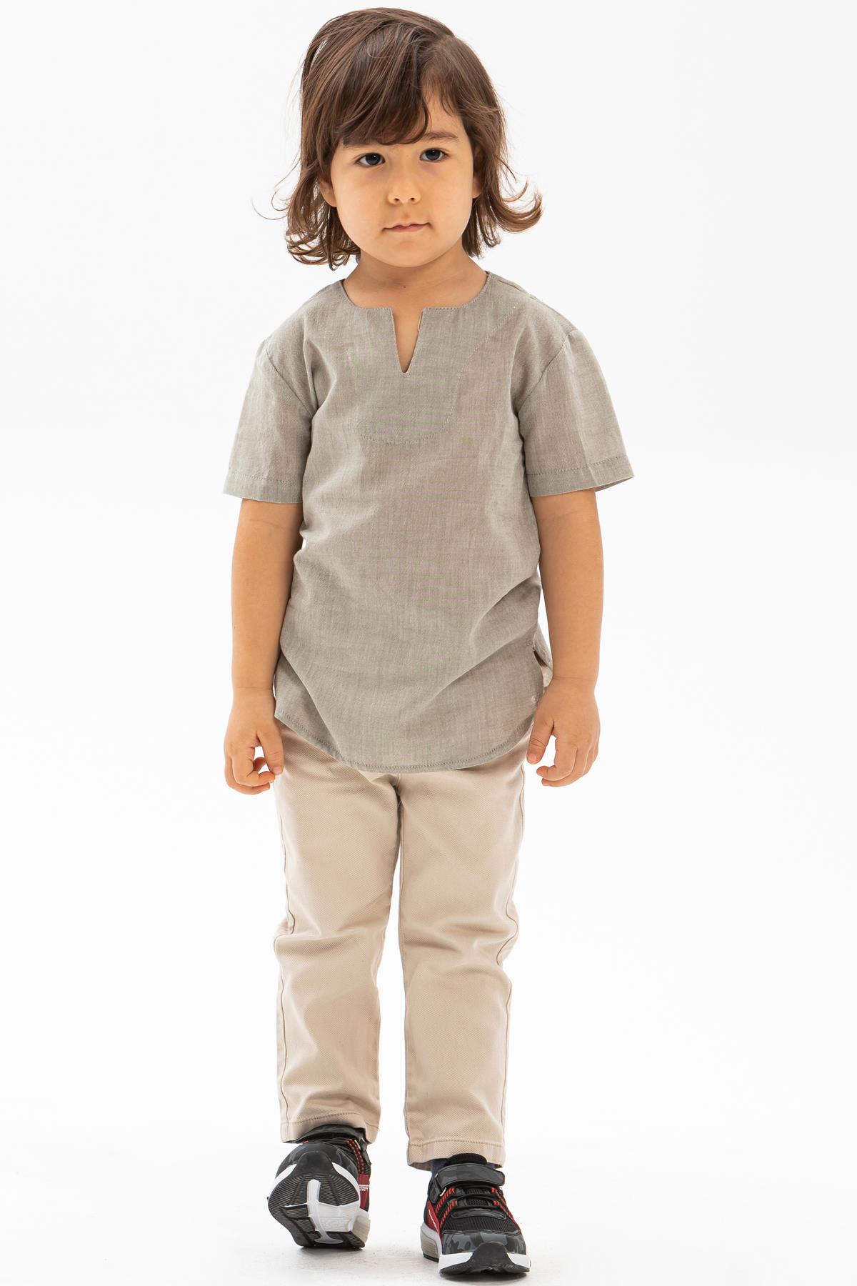 Toptan Kısa Kol Şile Bezi Bisiklet Yaka Erkek Çocuk Tshirt Taş