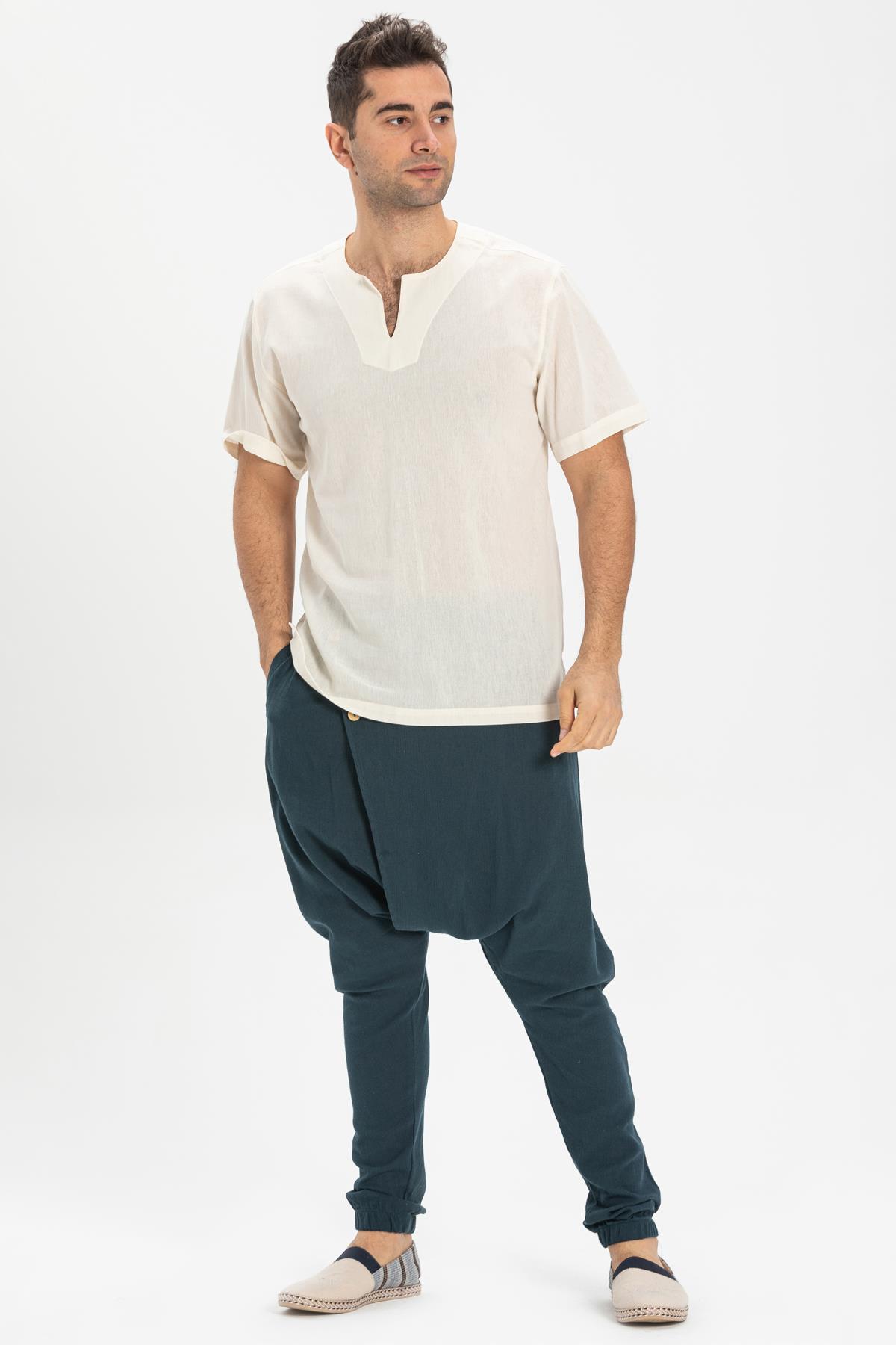 Toptan Kısa Kol Şile Bezi Bisiklet Yaka Erkek T-Shirt Krem