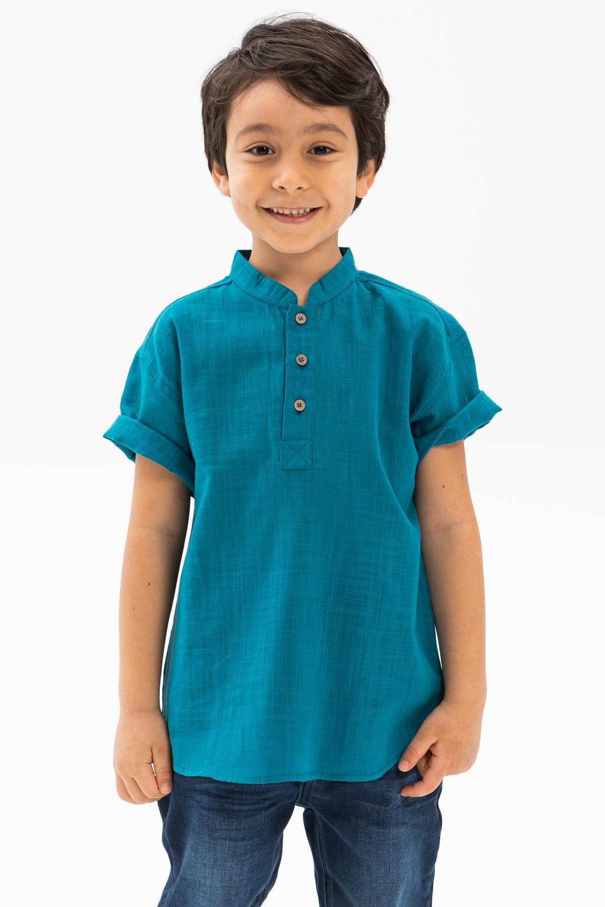 Toptan Kısa Kol Şile Bezi Bodrum Erkek Çocuk Tshirt Petrol