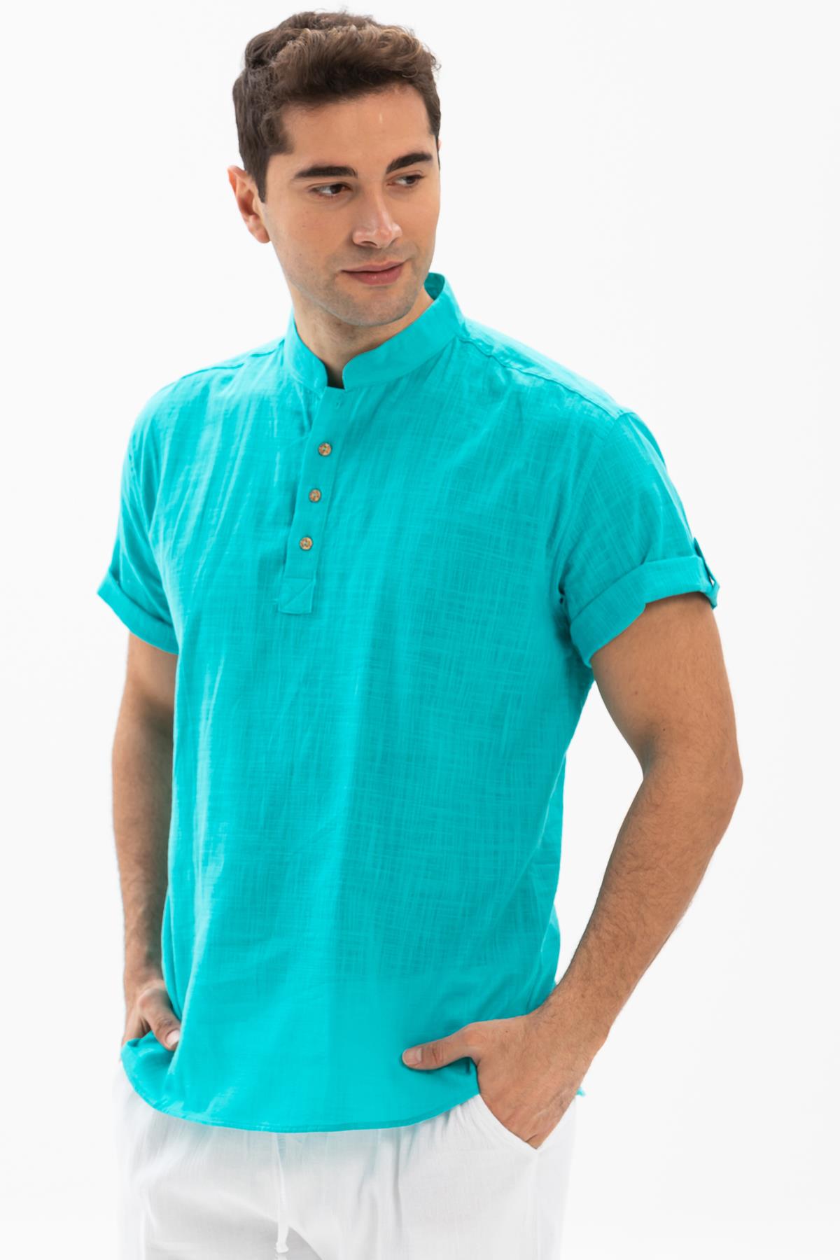 Toptan Kısa Kol Şile Bezi Bodrum T-Shirt Turkuaz