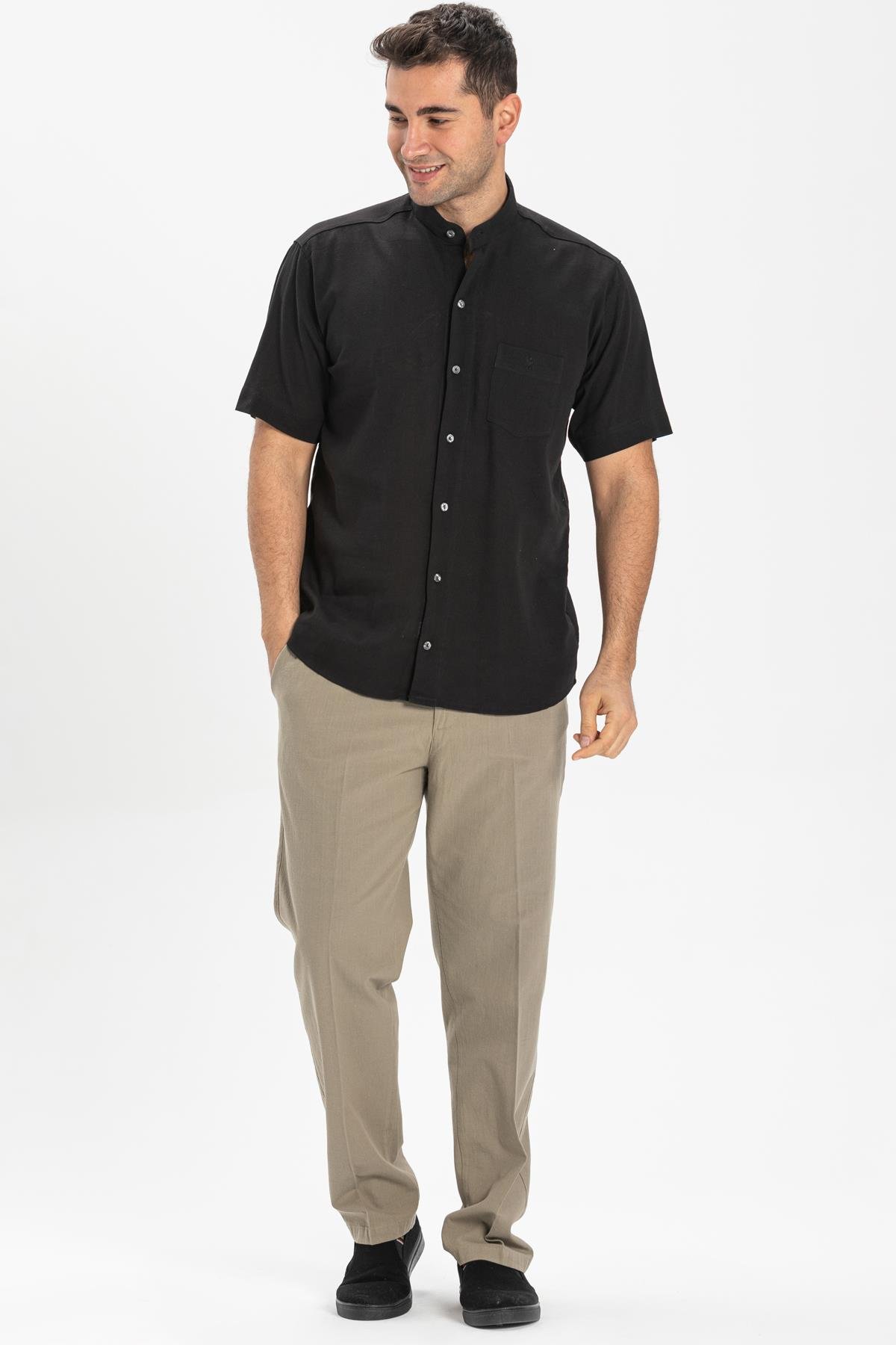 Toptan Kısa Kol Şile Bezi Hakim Yaka Gömlek Siyah