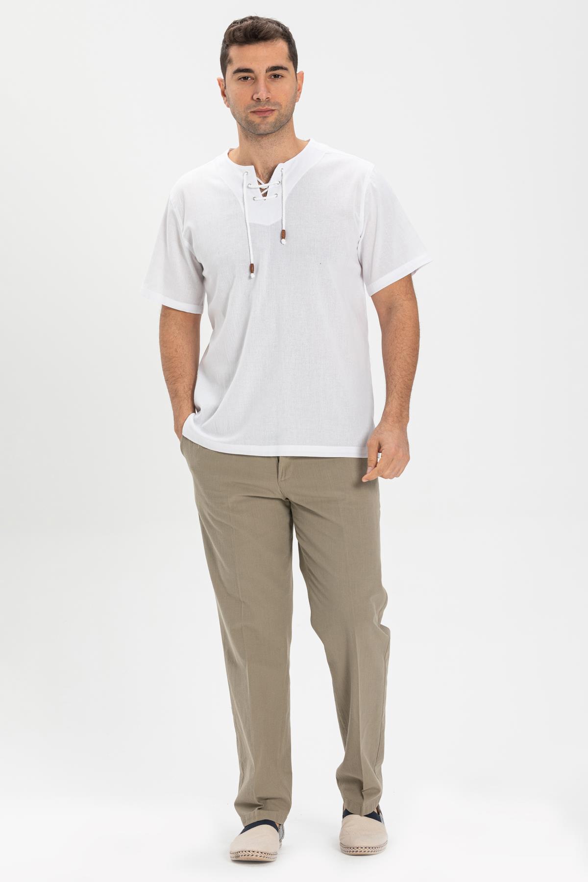 Toptan Kısa Kol Şile Bezi Zımbalı Erkek Tshirt Beyaz