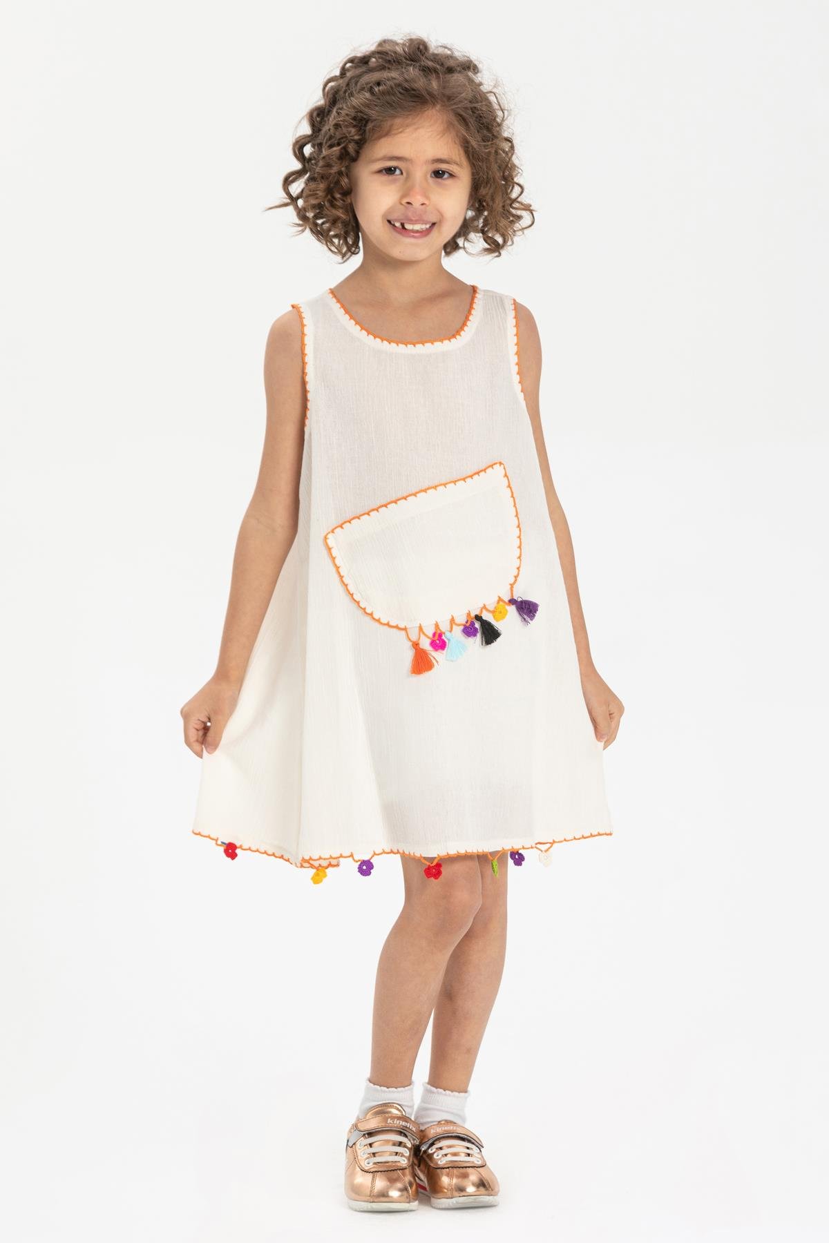 Toptan Mine Şile Bezi Çocuk Elbise Krem