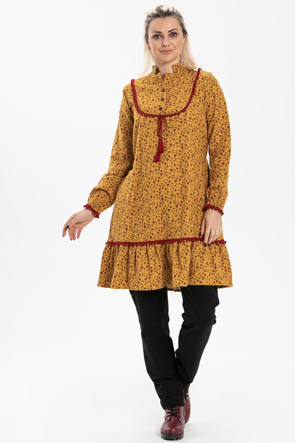 Toptan Özlem Pazen Tunik Çıtır Desen Hardal