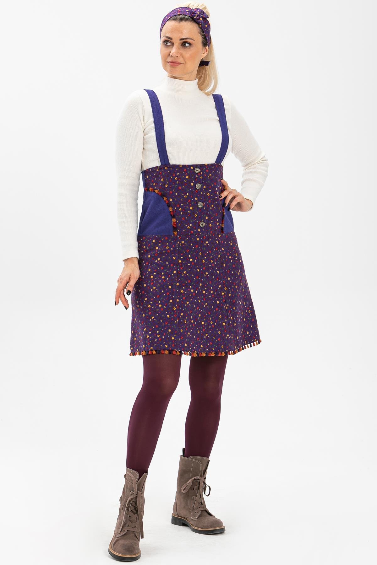 Toptan Salopet Pazen Kısa Etek Çıtır Desen Mor