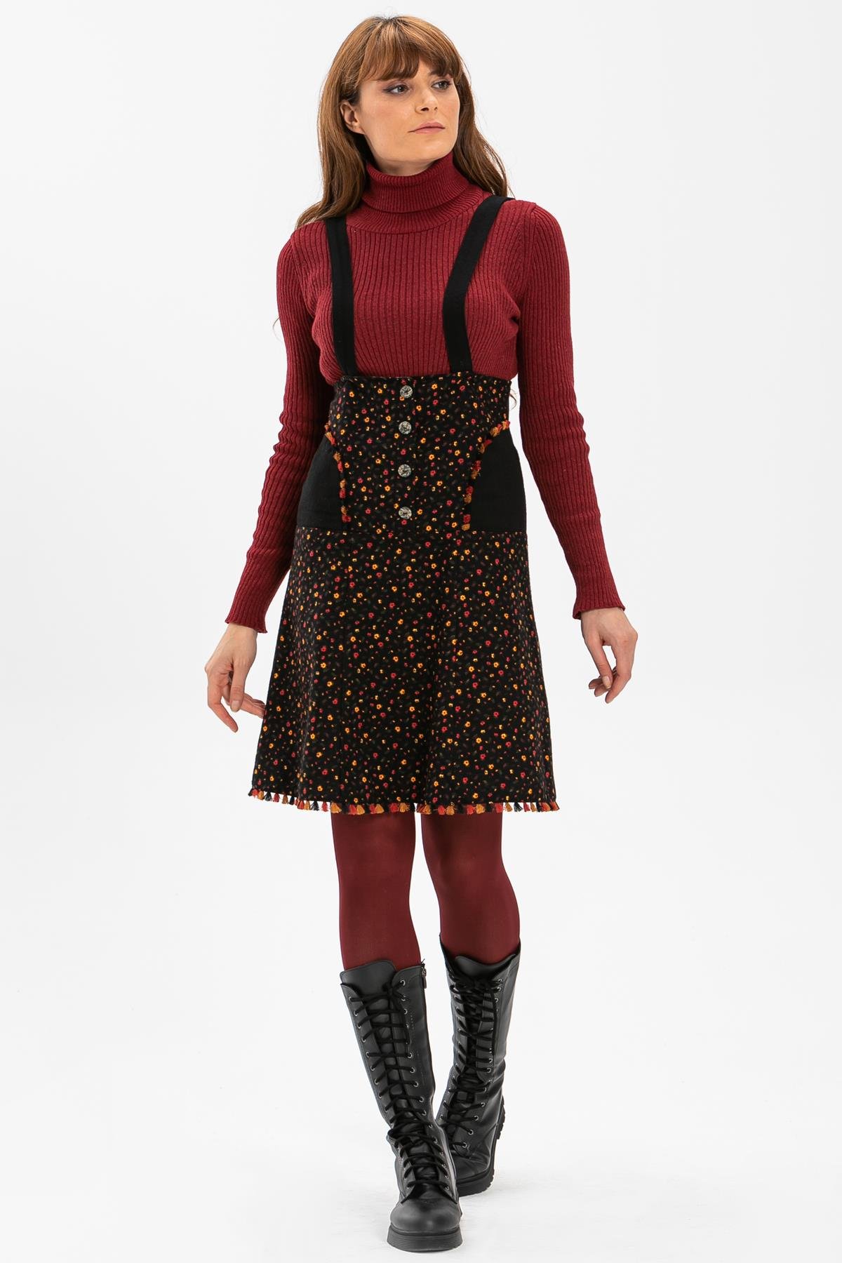 Toptan Salopet Pazen Kısa Etek Çıtır Desen Siyah