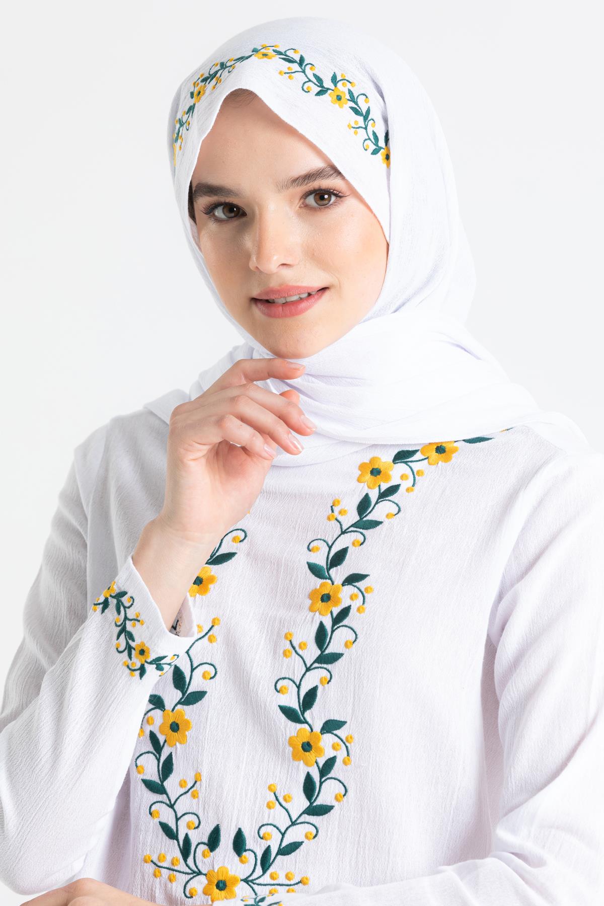 Toptan Şile Bezi Çiğdem Nakışlı Şal Beyaz 