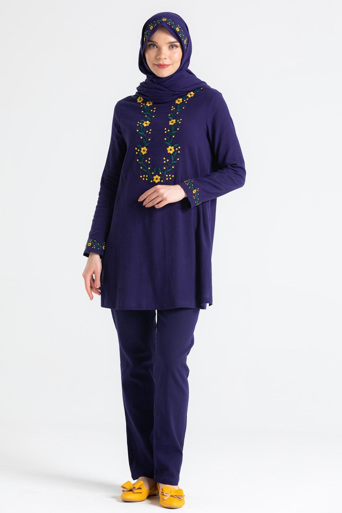 Toptan Şile Bezi Çiğdem Nakışlı Şal Mor 