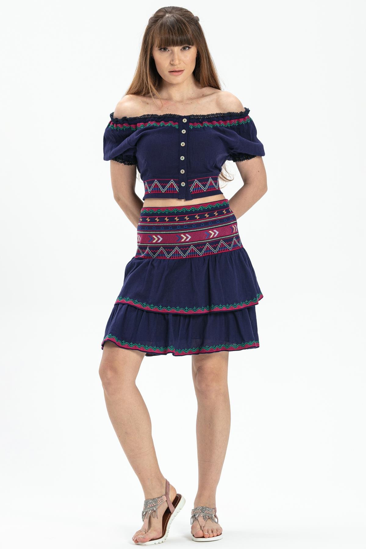 Toptan Şile Bezi Latin Mini Etek Mor