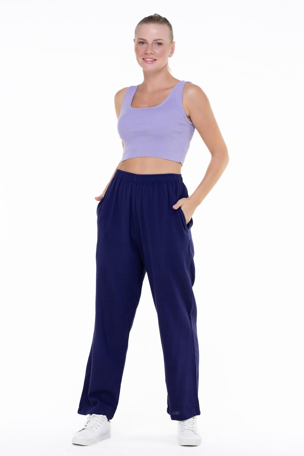Toptan Şile Bezi Unisex Şalvar Pantolon Mor