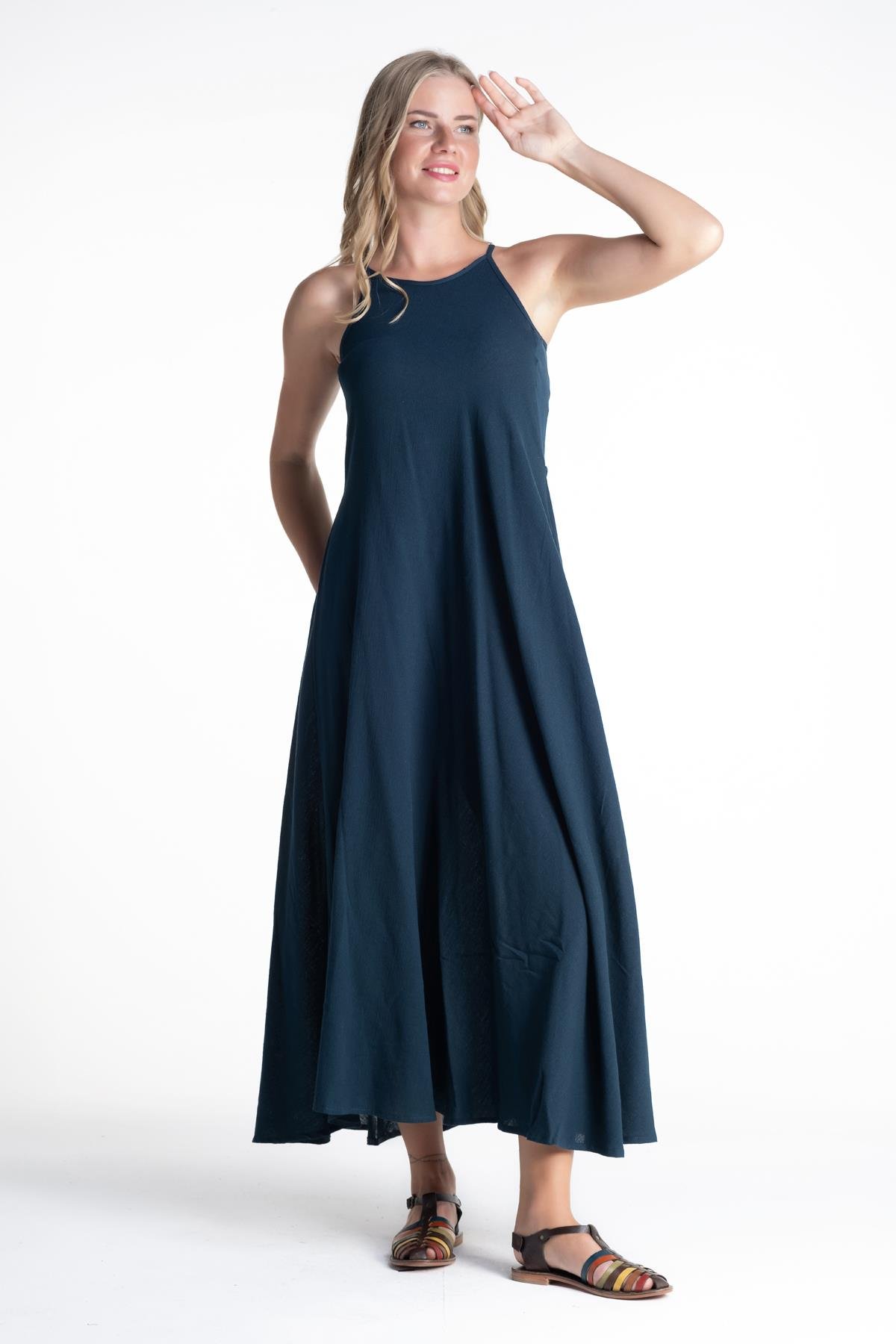 Toptan Sima Şile Bezi Elbise Petrol