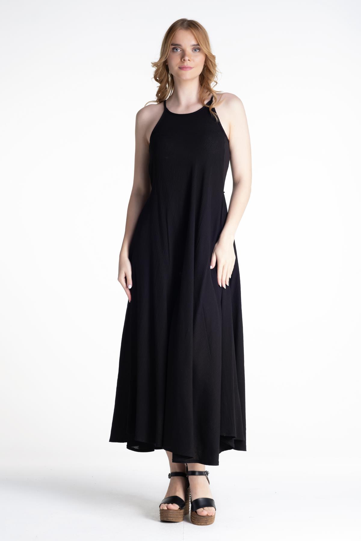 Toptan Sima Şile Bezi Elbise Siyah