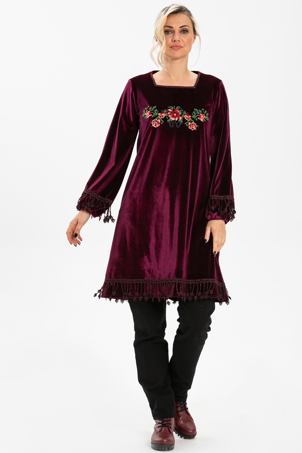 Toptan Şule Kadife Tunik Mürdüm