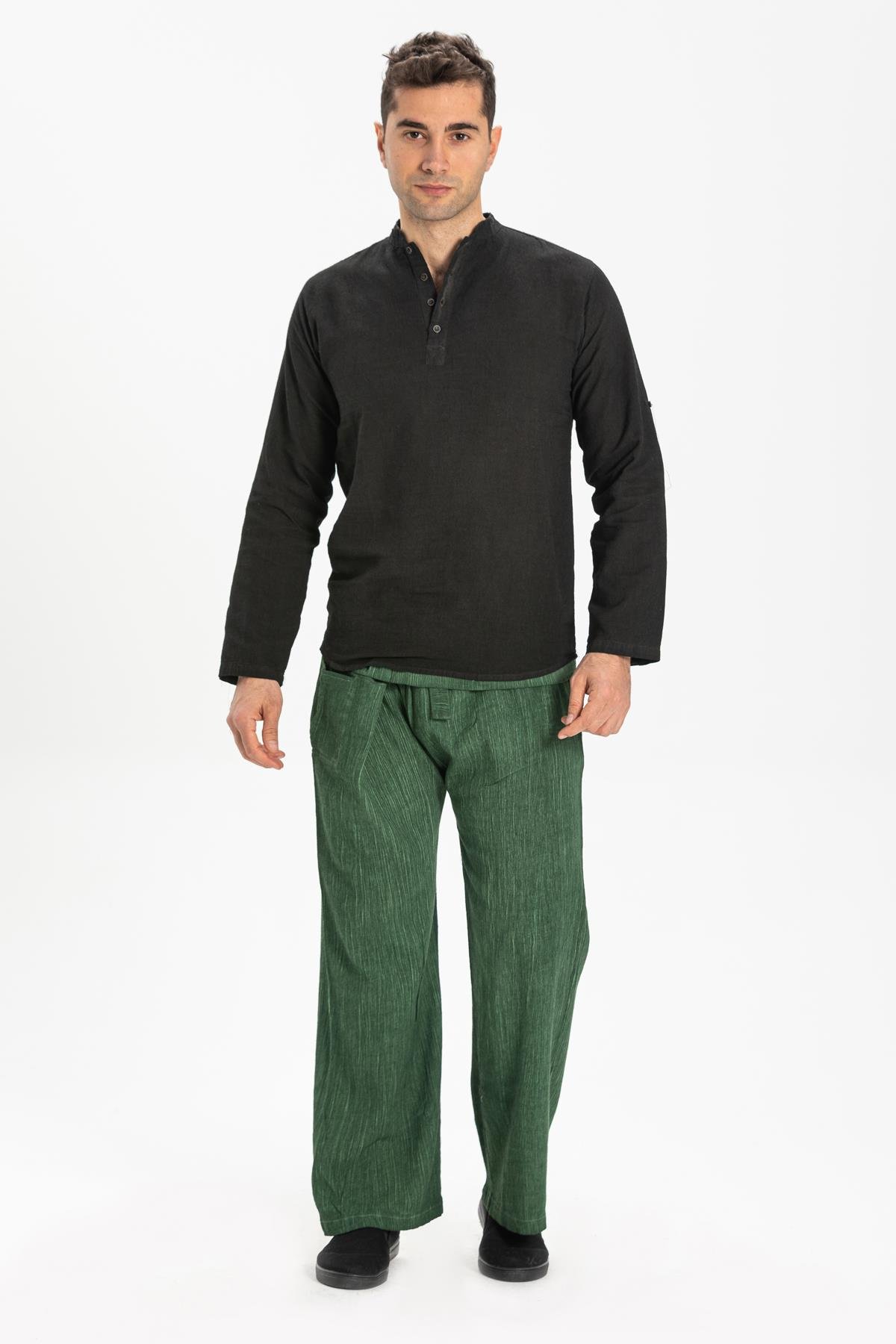 Toptan Unisex Şile Bezi Balıkçı Pantolon Taşlı Yeşil Tslysl