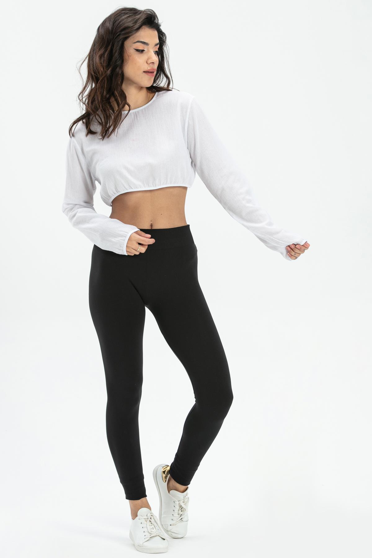 Toptan Uzun Kol Şile Bezi Bisiklet Yaka Crop Astar Bluz Beyaz Byz