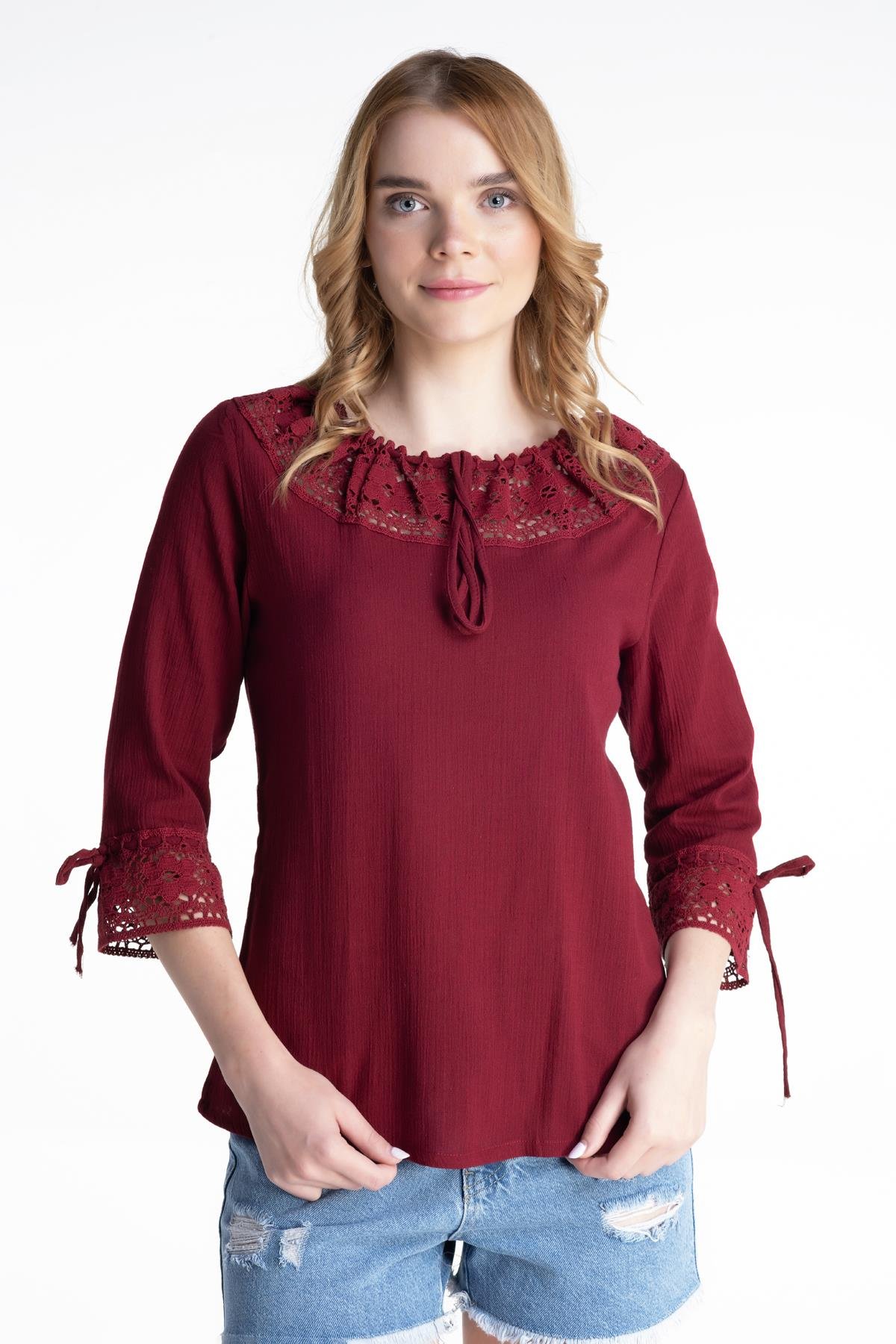 Toptan Zehra Şile Bezi Bluz Bordo