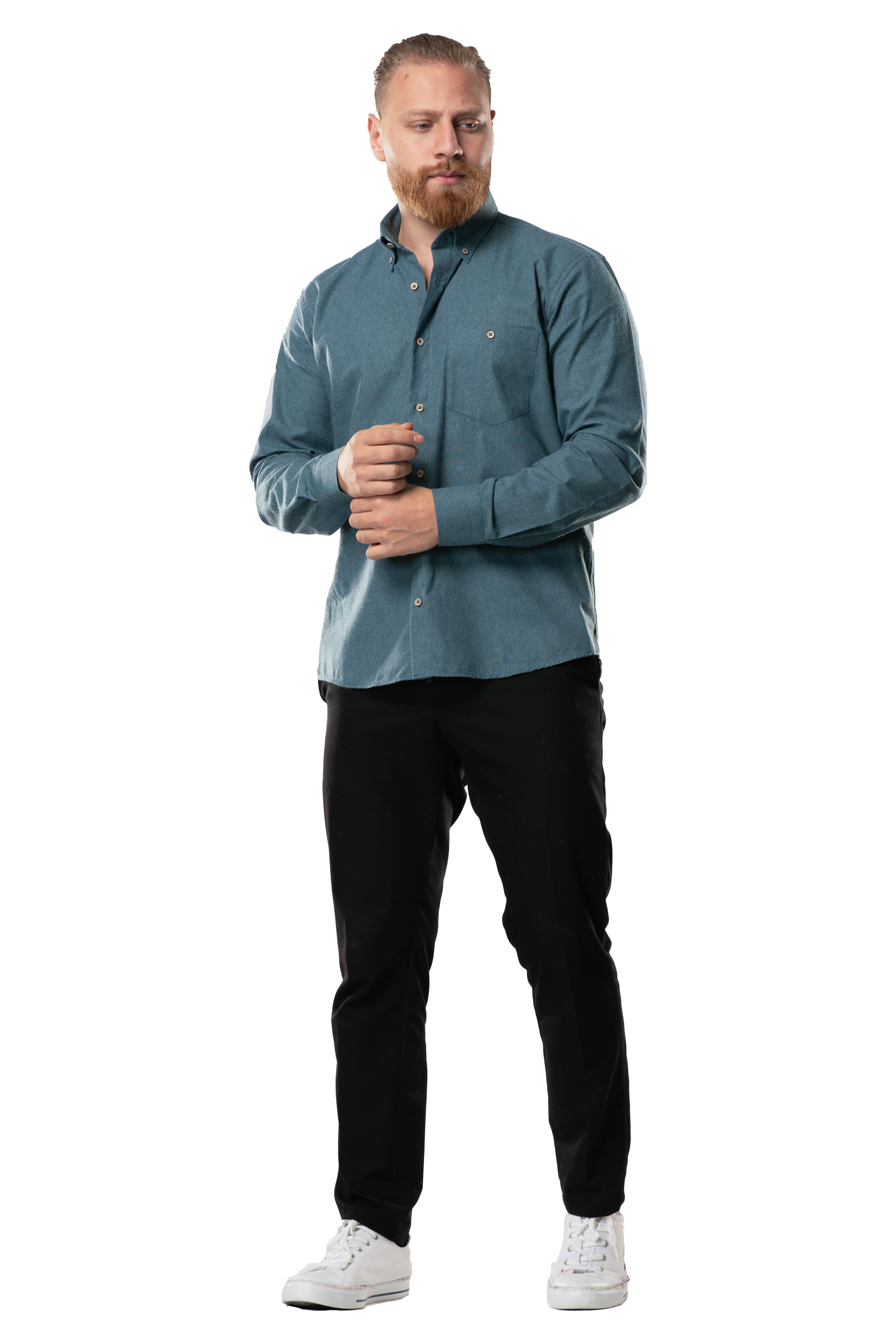 Uzun Kol Oduncu Erkek Pazen Sonbahar ve Kışlık Gömlek Petrol 4037