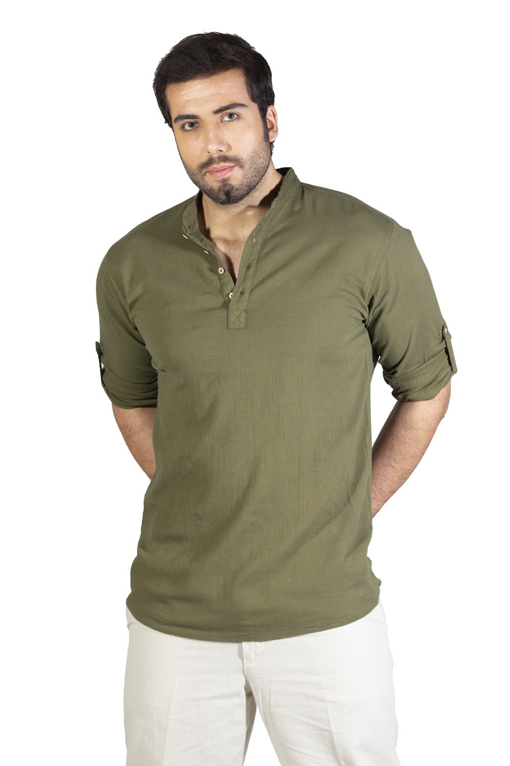 Toptan Uzun Kol Şile Bezi Bodrum Erkek T-shirt Haki