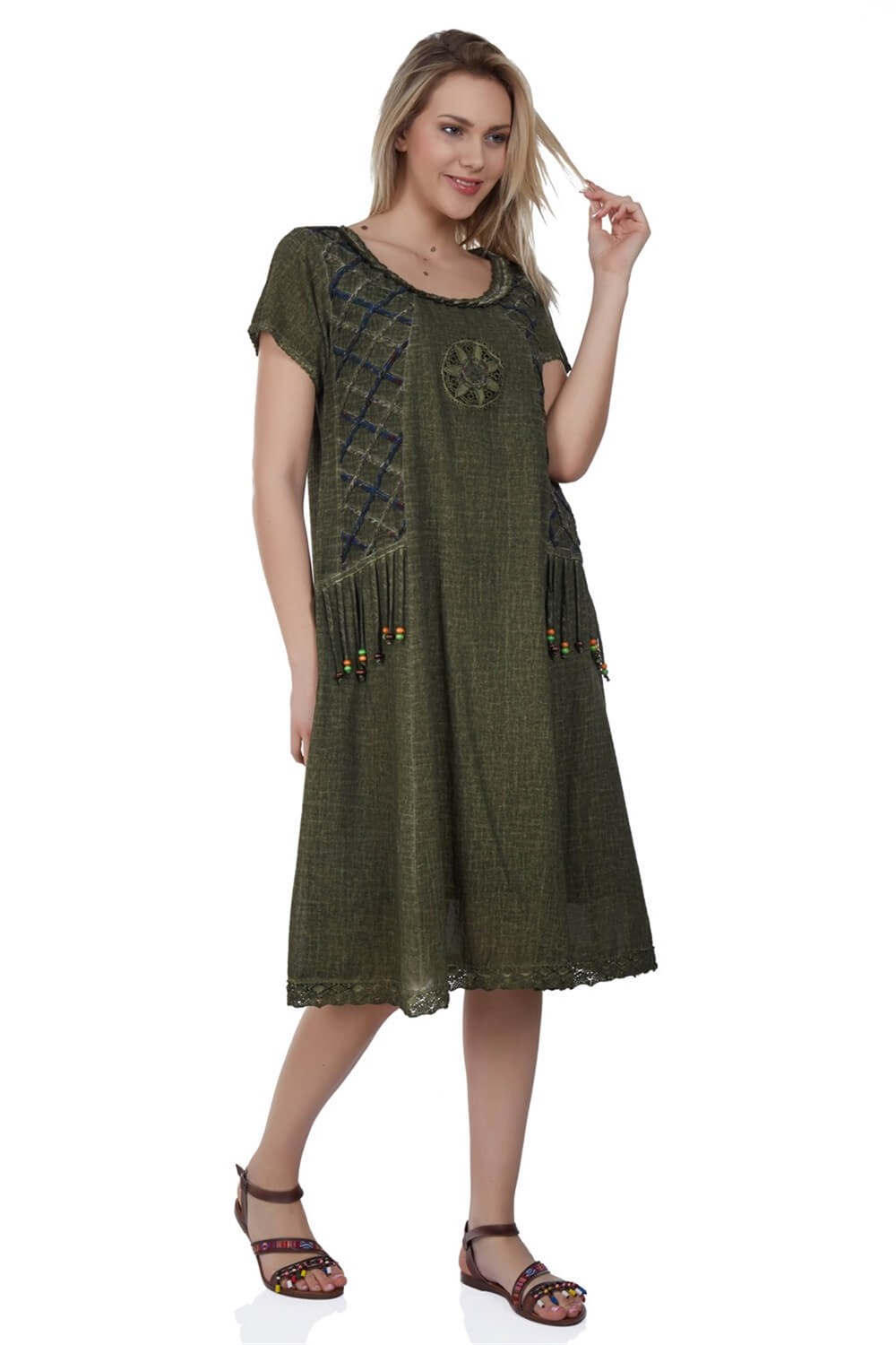 Toptan Yıldız Elbise Haki