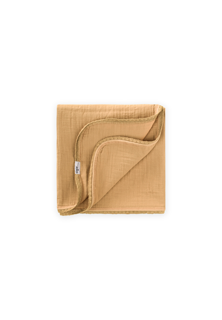 Dantel İşlemeli Tekkat Müslin Battaniye 100X100 cm +/- 3 cm Hardal Sarı