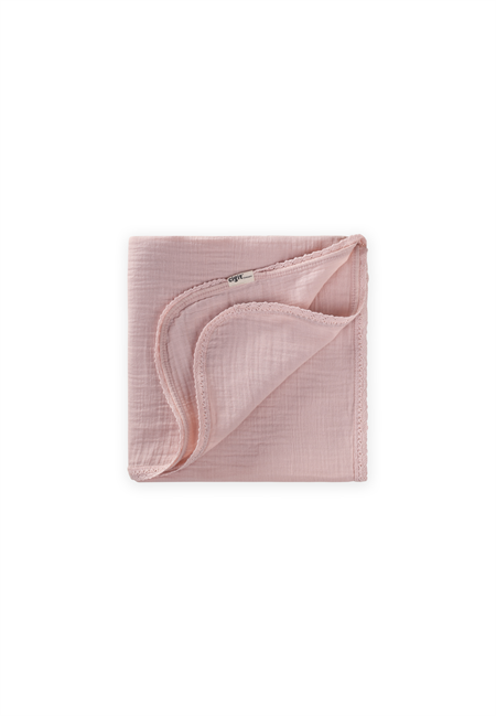 Dantel İşlemeli Tekkat Müslin Battaniye 100X100 cm +/- 3 cm Pudra Pembe