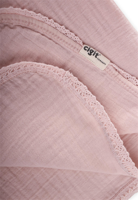 Dantel İşlemeli Tekkat Müslin Battaniye 100X100 cm +/- 3 cm Pudra Pembe